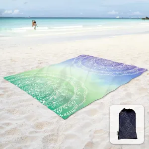 Sunlit Silky Soft Sand Proof Beach Blanket 106"x81" / 85"x72" Sand Proof Mat with Corner Pockets and Mesh Bag for Beach Party, Travel, Camping and Outdoor Music Festival, Mandala