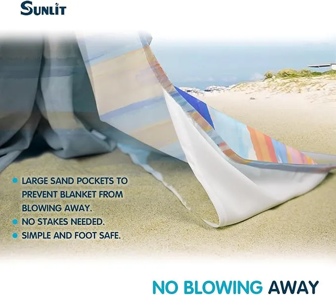 Sunlit Soft 106"x81" Sand Proof Beach Blanket Sand Free Beach Mat with Corner Pocket and Mesh Bag for Beach Party Travel Camping and Outdoor Music Festival, Ombre Blue Orange