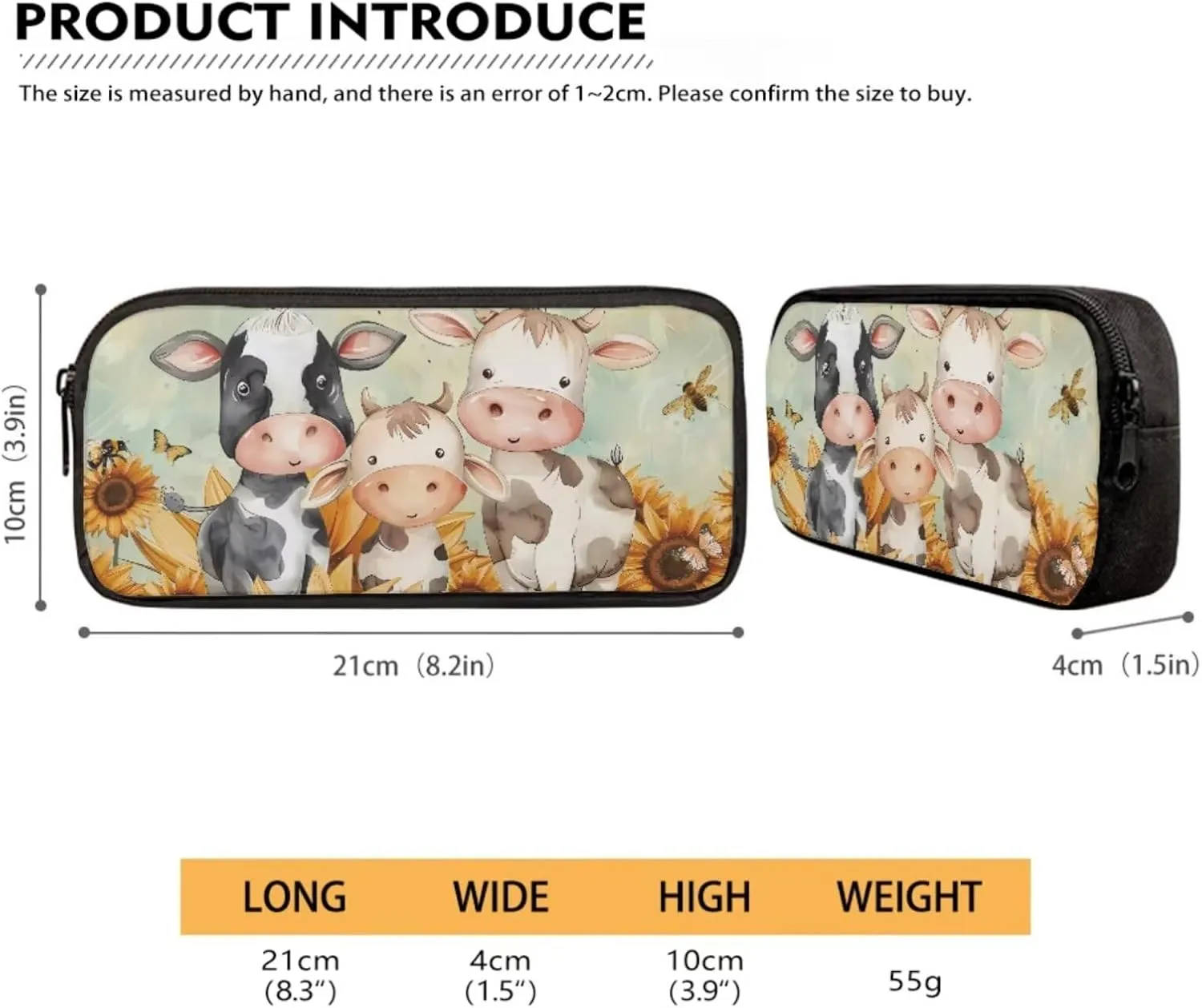 Suobstales Cow Sunflower Butterfly Print School Bookbags Set of 3 Backpack for Kids Boys Girls Preschool Elementary Schoolbags with Lunch Bag Pencil Case Casual Daypack Rucksack