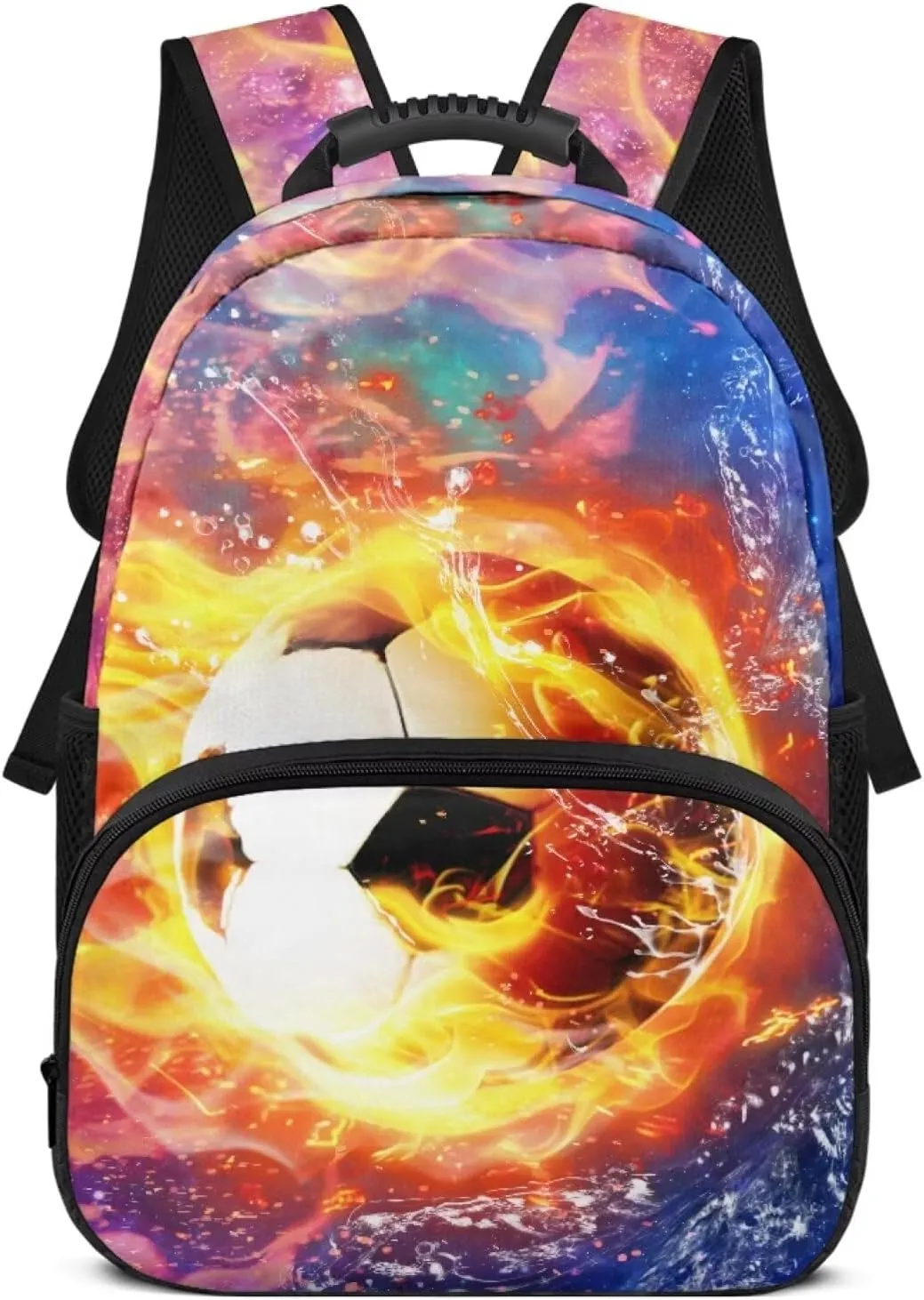 Suobstales Soccer Fire Water Print Kids School Backpack for Boys Teenage Kindergarten Primary School Shoulder Bag Backpacks Teens Casual Travel Daypack Junior School Student Backpack