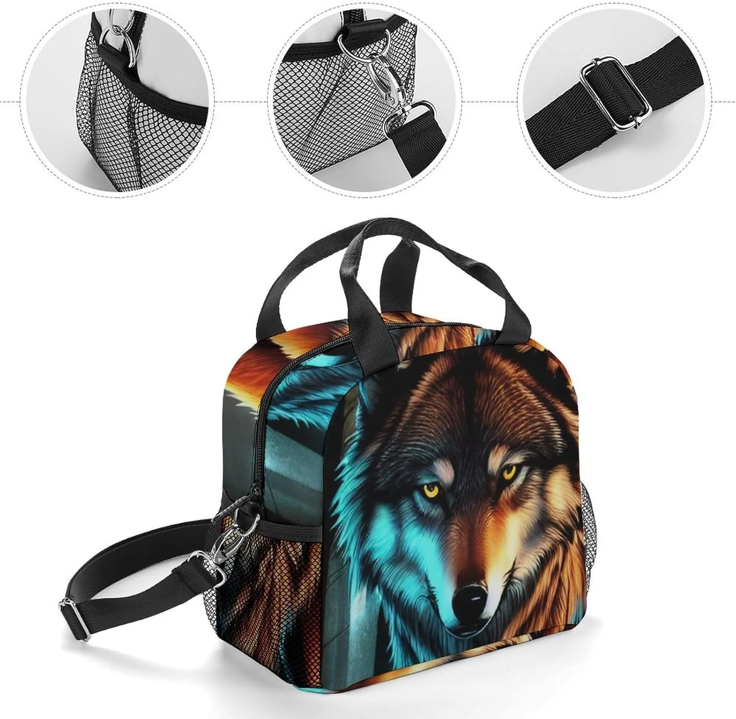 Supdreamc Lunch Box for Men/Outdoor/Work - Multi-Purpose Wolf Glare Art Storage Bag Container Reusable Handbag, Easy to Clean