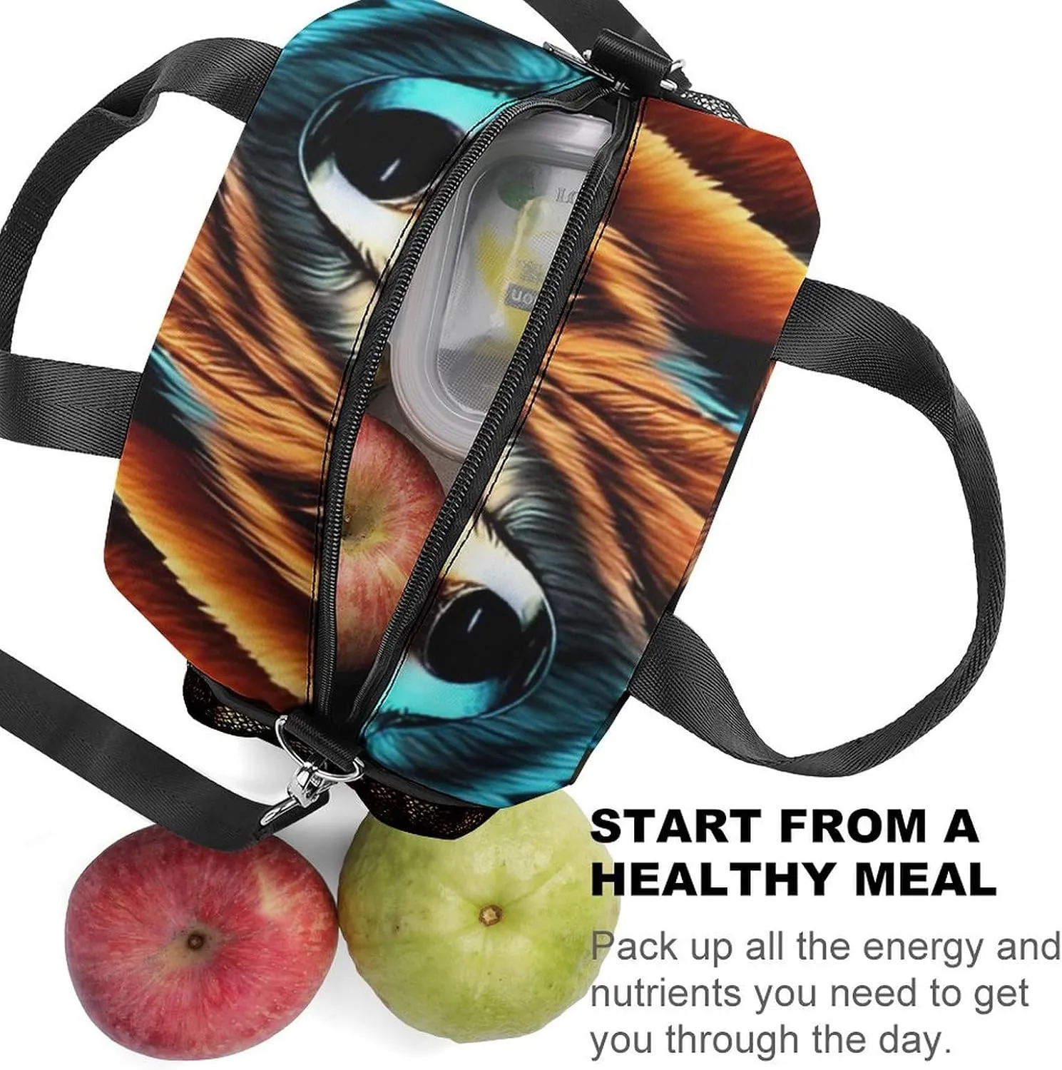 Supdreamc Lunch Box for Men/Outdoor/Work - Multi-Purpose Wolf Glare Art Storage Bag Container Reusable Handbag, Easy to Clean