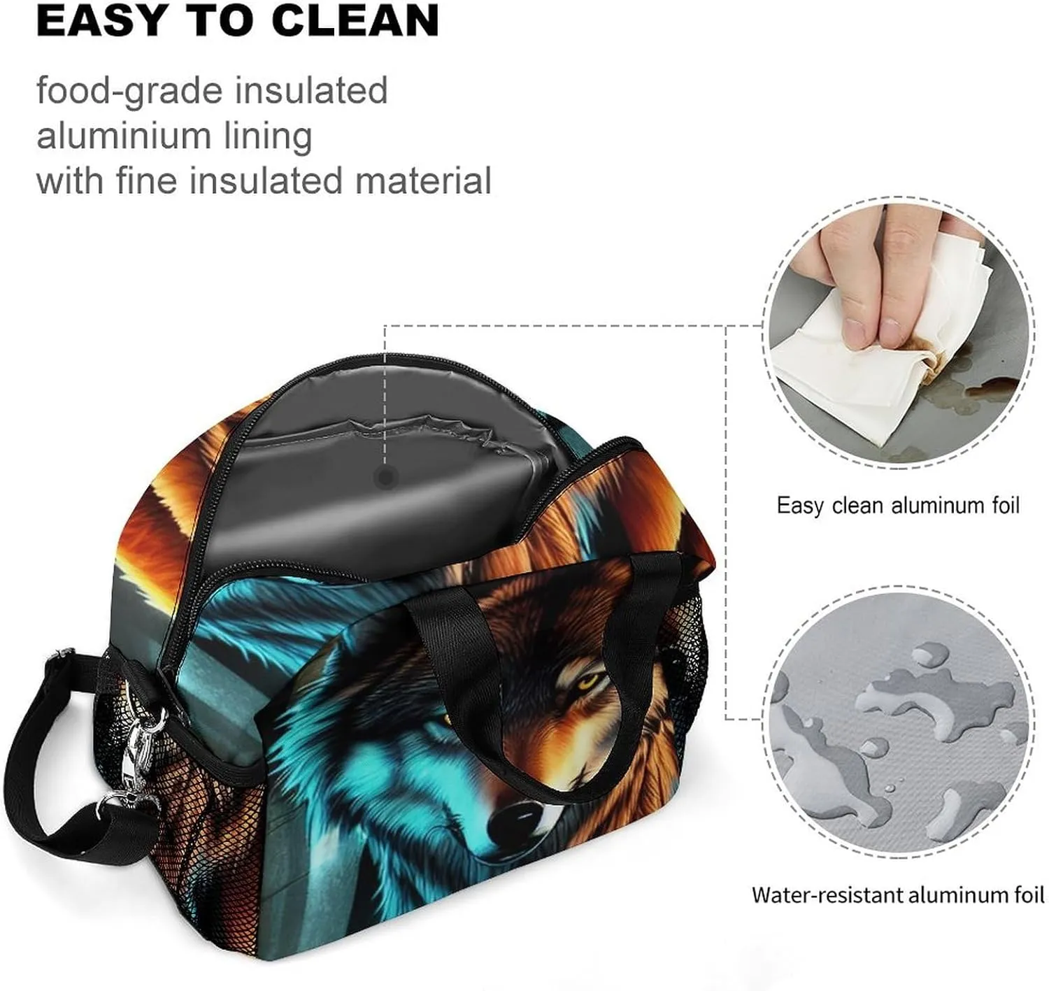 Supdreamc Lunch Box for Men/Outdoor/Work - Multi-Purpose Wolf Glare Art Storage Bag Container Reusable Handbag, Easy to Clean