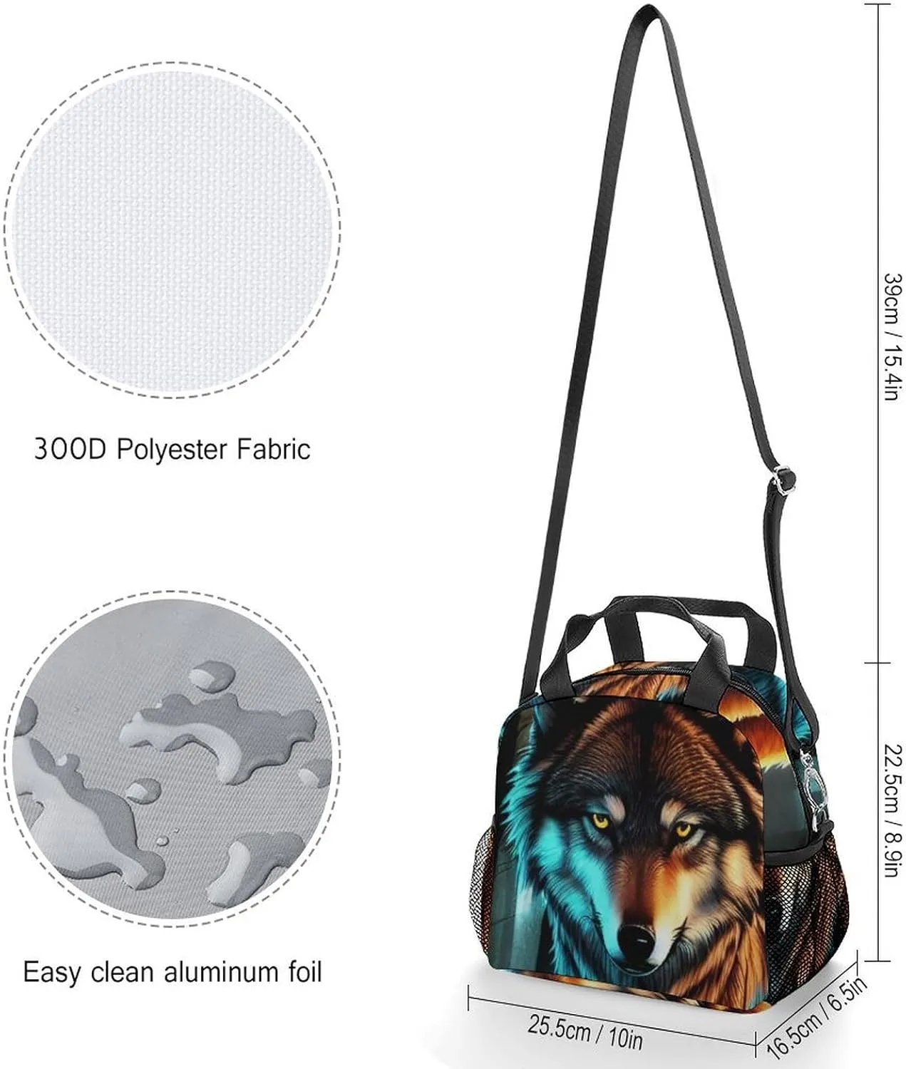 Supdreamc Lunch Box for Men/Outdoor/Work - Multi-Purpose Wolf Glare Art Storage Bag Container Reusable Handbag, Easy to Clean