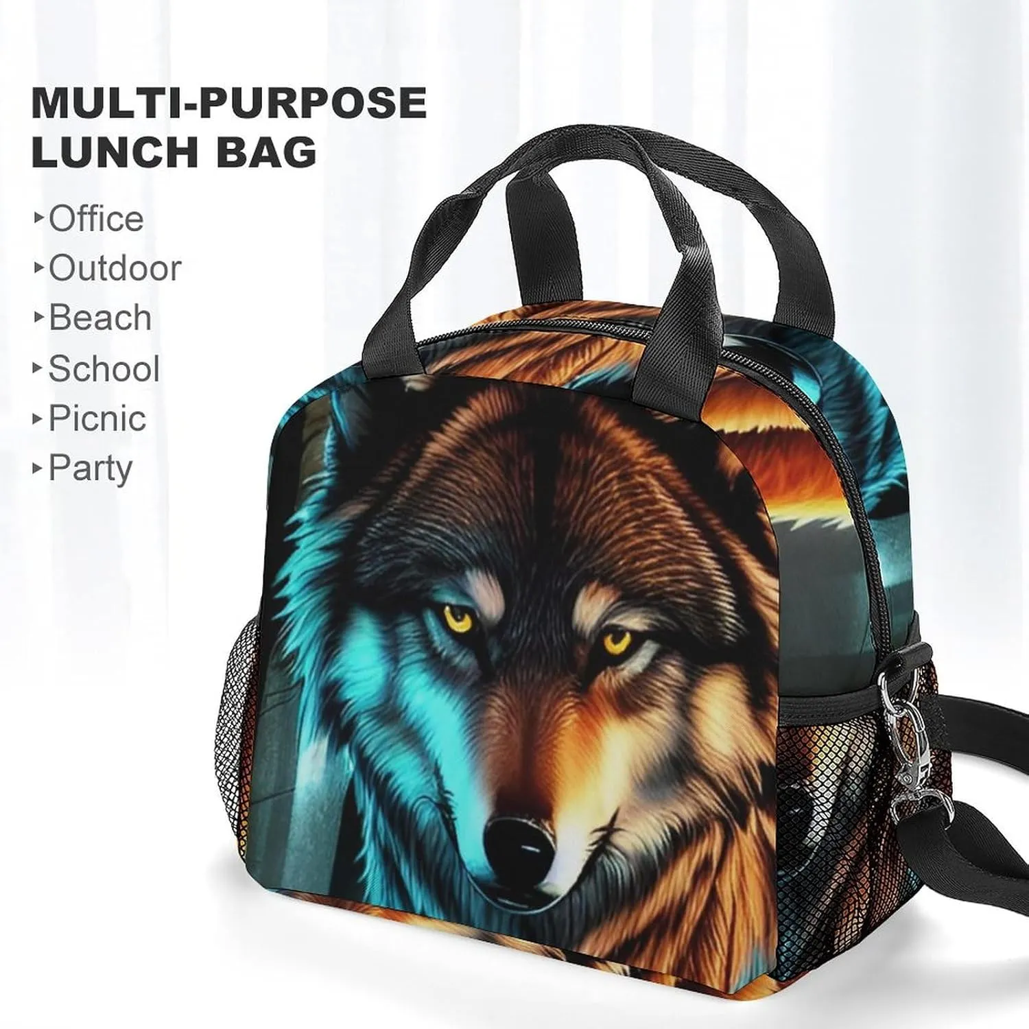 Supdreamc Lunch Box for Men/Outdoor/Work - Multi-Purpose Wolf Glare Art Storage Bag Container Reusable Handbag, Easy to Clean