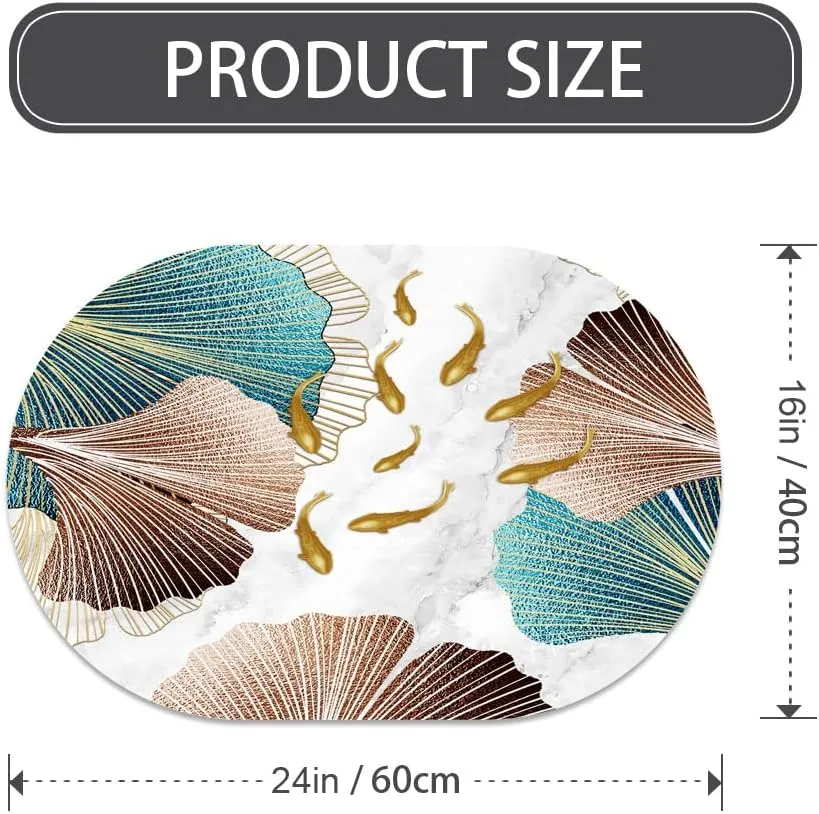 Super Absorbent Diatomaceous Earth Stone Bath Mat,A School of Goldfish in The River Quick-Drying Bathroom Carpets,Non Slip Bathtub Floor Mat，Easy to Clean, Simple Kitchen Doormat(Oval 40×60cm)