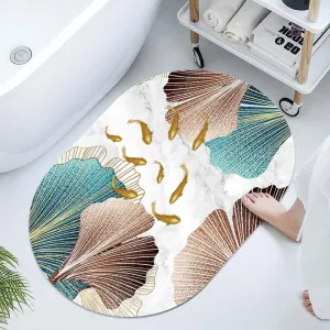 Super Absorbent Diatomaceous Earth Stone Bath Mat,A School of Goldfish in The River Quick-Drying Bathroom Carpets,Non Slip Bathtub Floor Mat，Easy to Clean, Simple Kitchen Doormat(Oval 40×60cm)
