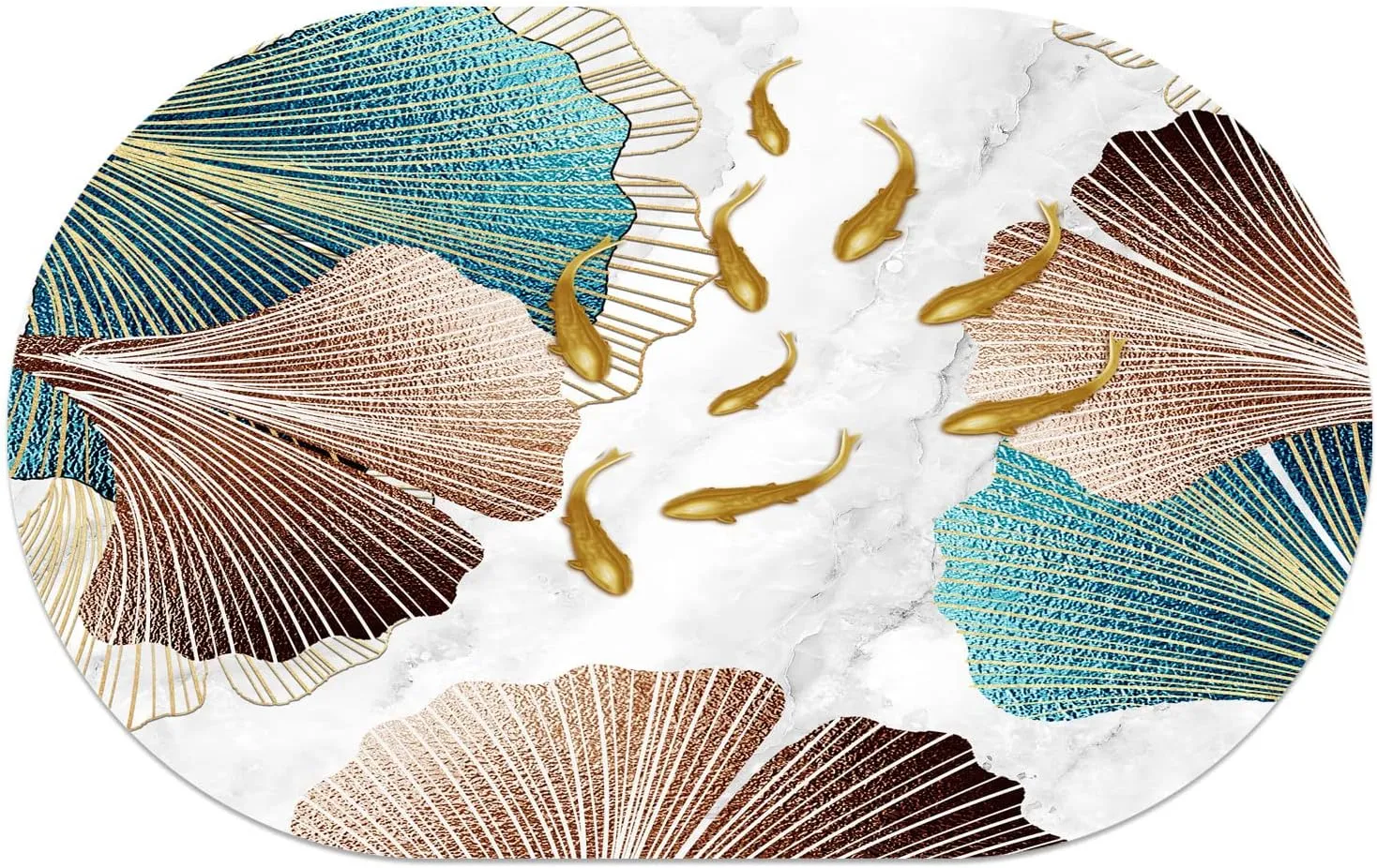 Super Absorbent Diatomaceous Earth Stone Bath Mat,A School of Goldfish in The River Quick-Drying Bathroom Carpets,Non Slip Bathtub Floor Mat，Easy to Clean, Simple Kitchen Doormat(Oval 40×60cm)