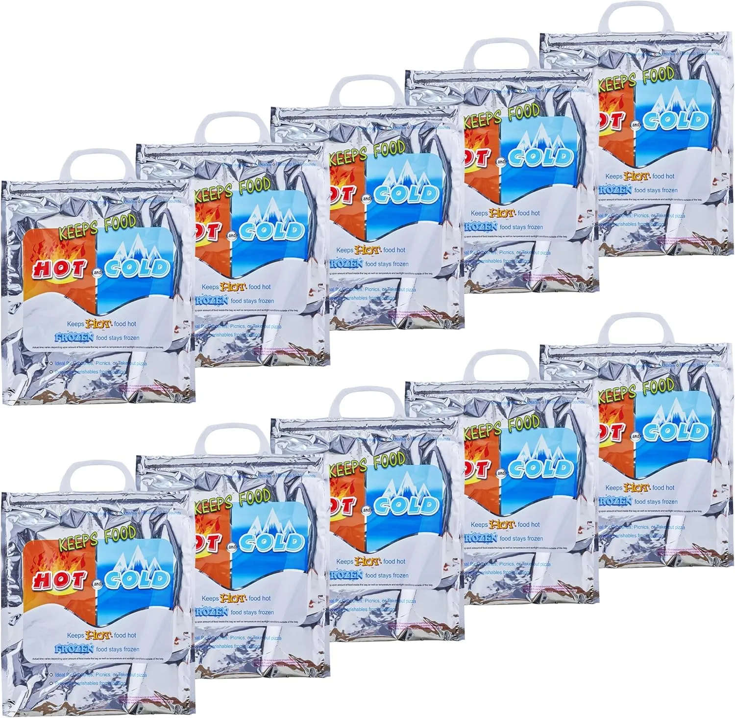 Superio Hot and Cold Insulated Bags for Food Delivery, Grocery Shopping Bags, Food Storage for Hot and Frozen Food for Travel, Disposable Cooler Bag, Reinforced Thermal Lunch Bag (10, 12"x13.5")
