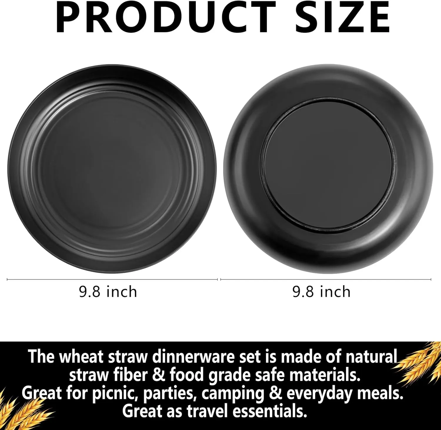 Supernal 16pcs Black Wheat Straw Plates,10 inch Unbreakable Dinner Plates,Reusable Plastic Plates,Dishwasher & Microwave Safe,Lightweight Dinnerware Plates Set for Kitchen,Camping
