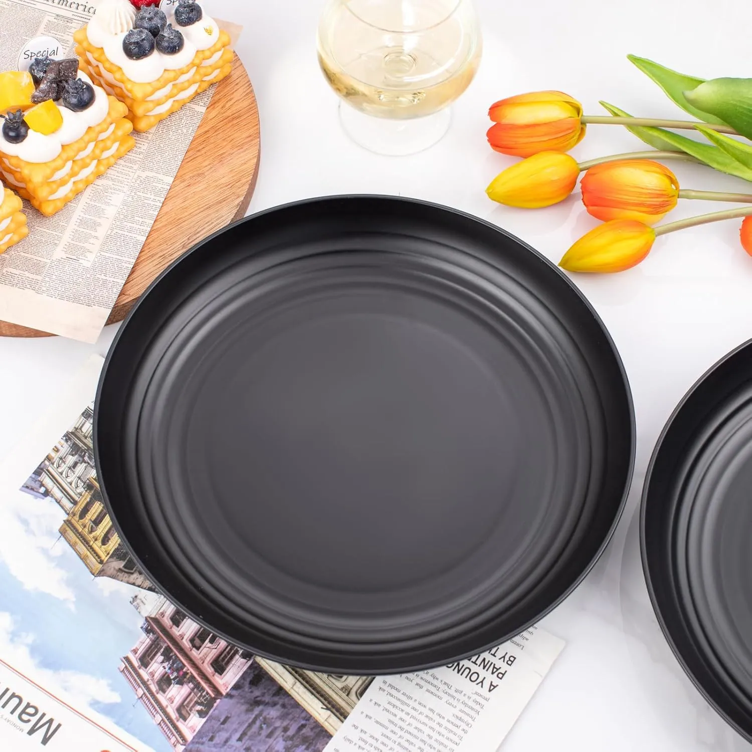 Supernal 16pcs Black Wheat Straw Plates,10 inch Unbreakable Dinner Plates,Reusable Plastic Plates,Dishwasher & Microwave Safe,Lightweight Dinnerware Plates Set for Kitchen,Camping