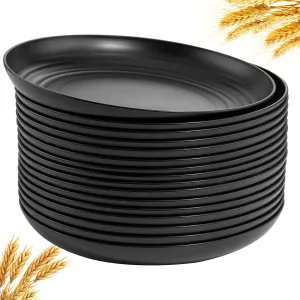 Supernal 16pcs Black Wheat Straw Plates,10 inch Unbreakable Dinner Plates,Reusable Plastic Plates,Dishwasher & Microwave Safe,Lightweight Dinnerware Plates Set for Kitchen,Camping
