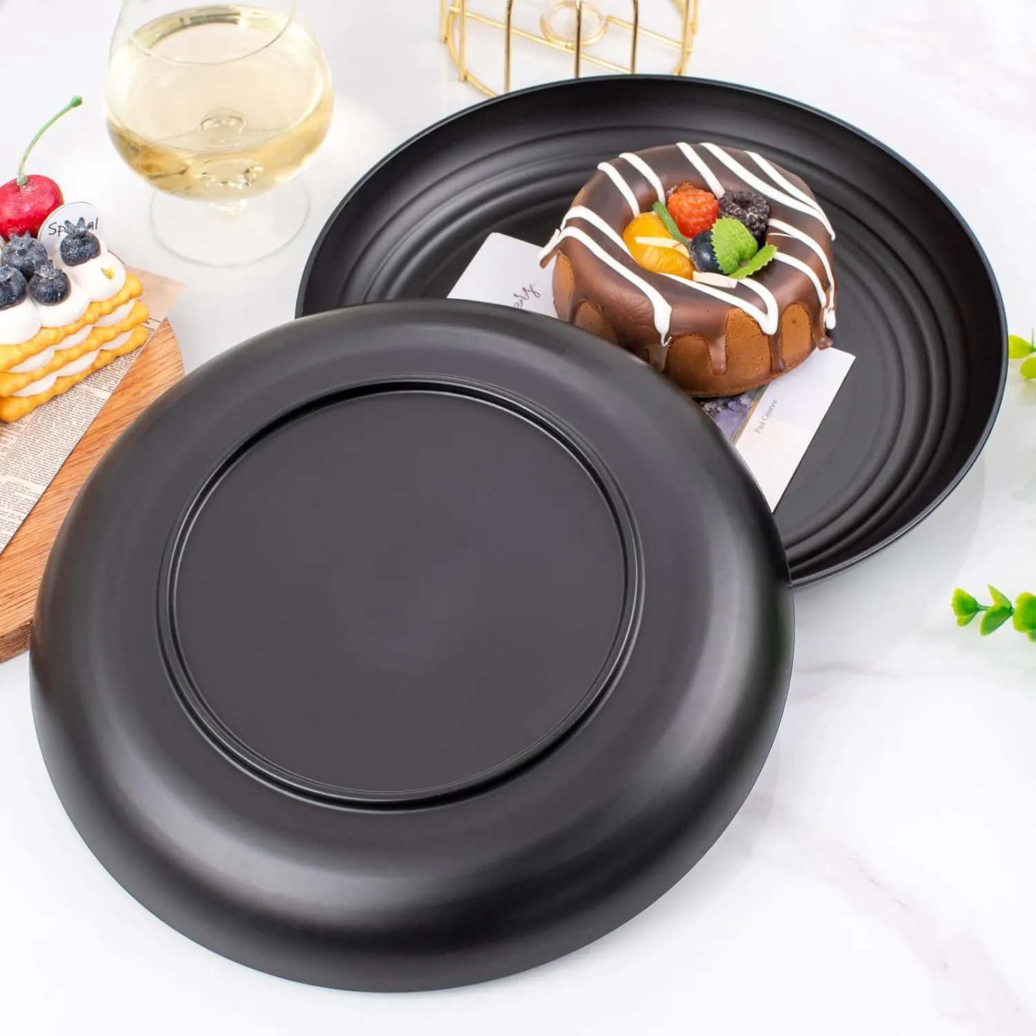 Supernal 16pcs Black Wheat Straw Plates,10 inch Unbreakable Dinner Plates,Reusable Plastic Plates,Dishwasher & Microwave Safe,Lightweight Dinnerware Plates Set for Kitchen,Camping