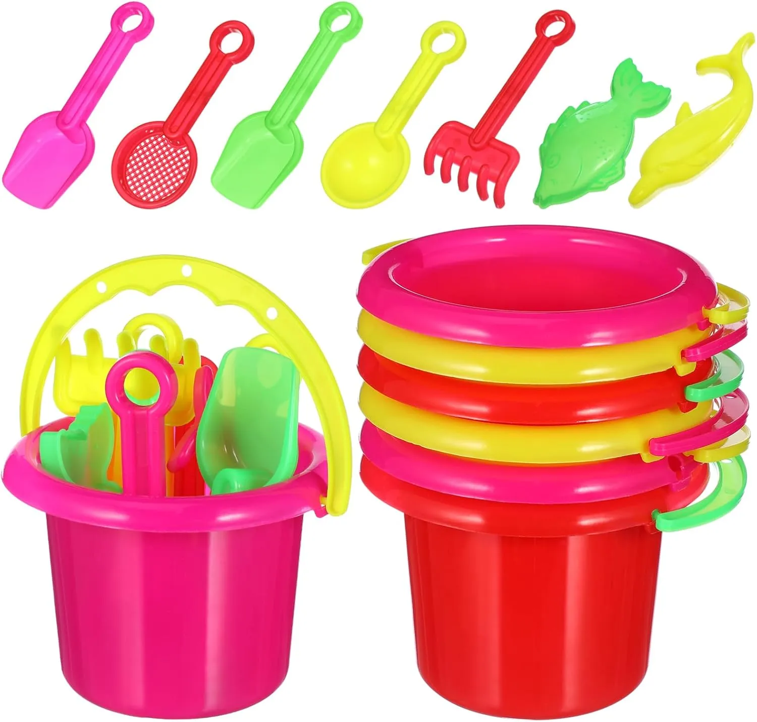 SUPVOX 24-Piece Beach Toys Collection Boys and Girls' Mini Sand Buckets Collapsible Beach Toys Fun Creative for Outdoor Play