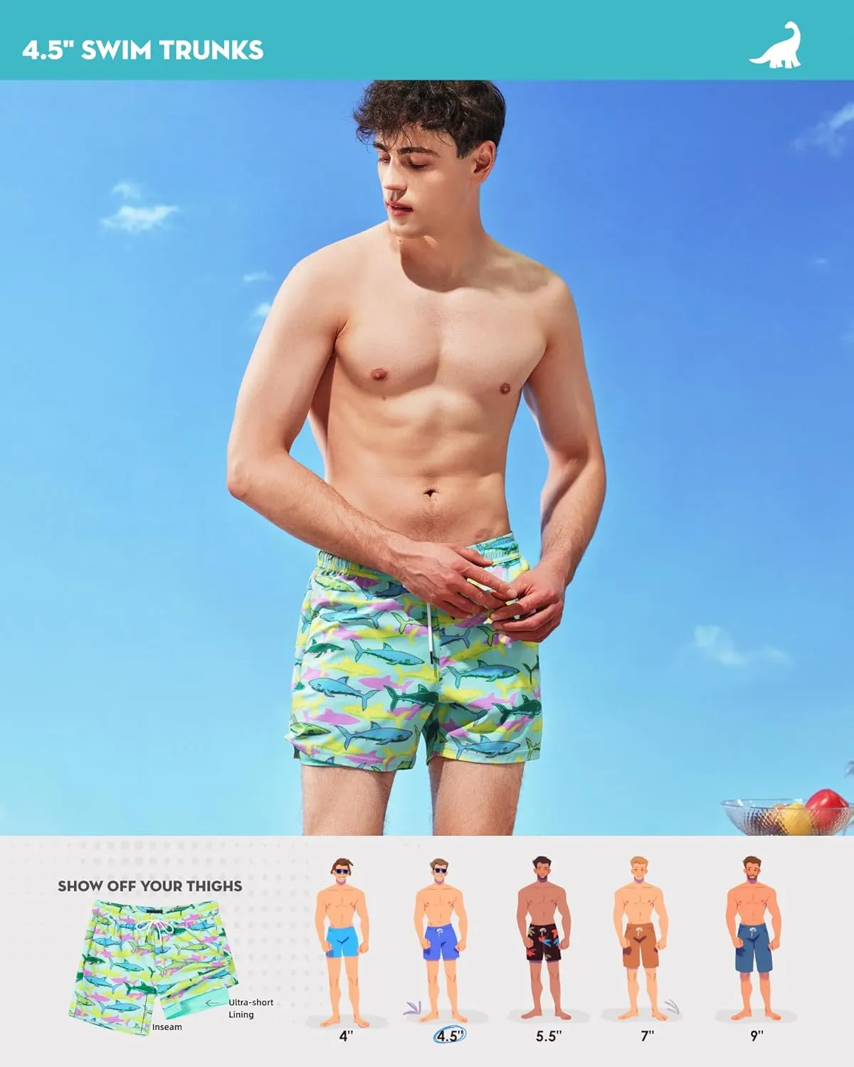 SURF CUZ Mens Swim Trunks with Compression Liner Quick Dry Swim Shorts Swimming Trunks 2 in 1 Bathing Suit Zipper Pockets