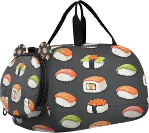 Sushi Youth Sports & Travel Duffle Bag with Shoe Compartment,Waterproof Gym Bag for Girls and Boys (Overnight Essentials Organizer)
