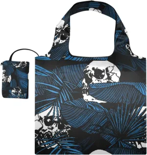 susiyo Palm Leaves and Human Skulls Foldable Reusable Grocery Shopping Tote Bag Heavy Duty Eco-friendly Travel Recycle Shoulder Bag Folding to fits in Pocket for Women Men