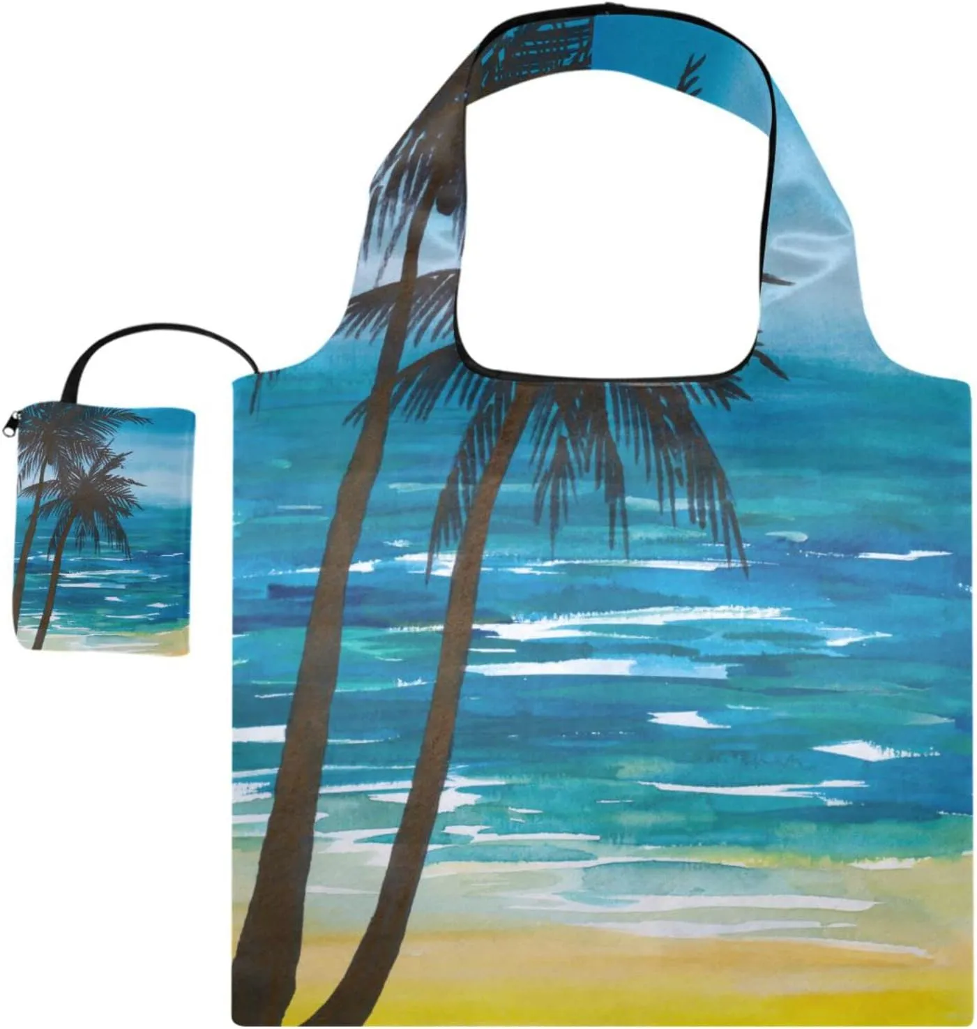 susiyo Palms and See Foldable Reusable Grocery Shopping Tote Bag Heavy Duty Eco-friendly Travel Recycle Shoulder Bag Folding to fits in Pocket for Women Men