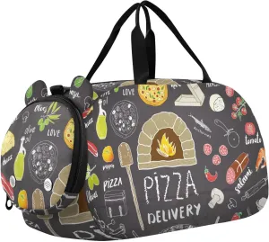 susiyo Small Duffle Bag Pizza Doodles Kitchen Tools Kids Duffle Bag for Boys Girls Dance Bag Gym Bag