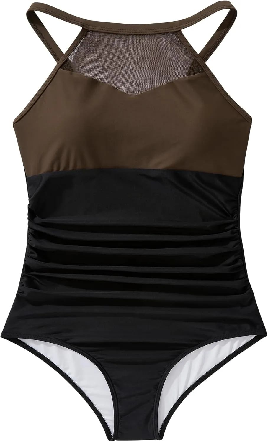SUUKSESS Women Tummy Control One Piece Swimsuit Sexy Mesh High Neck Bathing Suit
