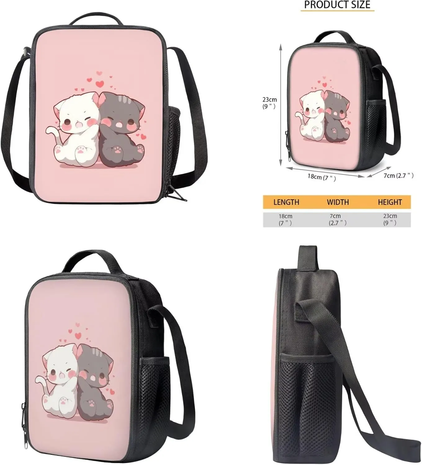 Sweet Cat Backpack for Boys 4 Piece Backpack Set with Lunch Box Pencil Box Water Bottle Portable 17inch Lightweight Large Bookbag 3rd 5th Grade Shoulder Bag School Travel Dance Sports