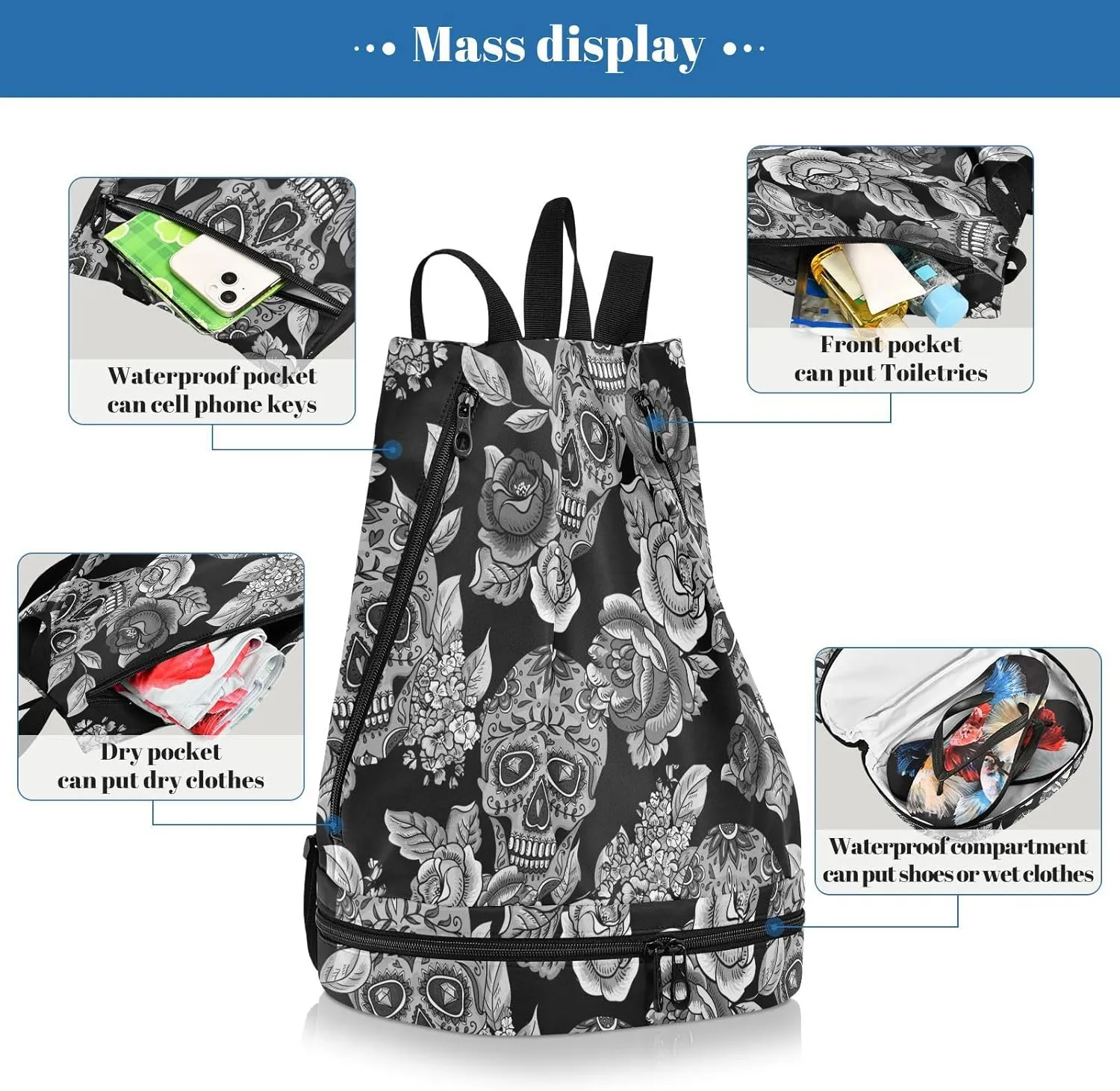 Swim Bag Gym Bag for Women Men, Sea Turtle Turquoise Shell Beach Backpack for Swimming Gym