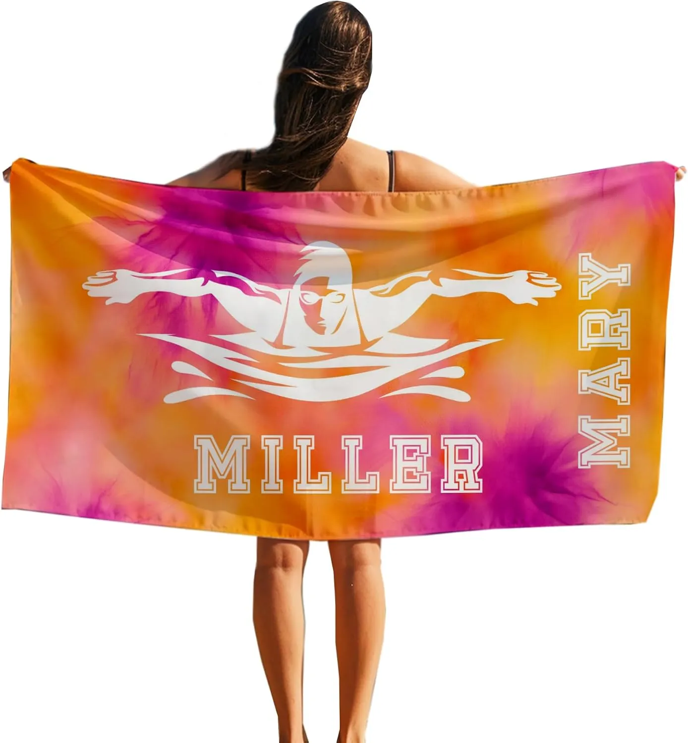 Swim Towel Gifts for Swimmers Team Coach, Custom Beach Towel Microfiber 30 x 60 Quick Dry for Swimmers, Personalized Name Sports Team Gifts for Kids Adults Men Women Competition Birthday T264