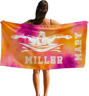 Swim Towel Gifts for Swimmers Team Coach, Custom Beach Towel Microfiber 30 x 60 Quick Dry for Swimmers, Personalized Name Sports Team Gifts for Kids Adults Men Women Competition Birthday T264