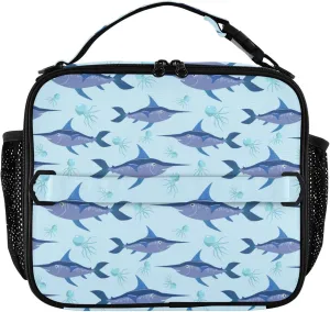 Swordfish and Jellyfish Kids Lunch bag Insulated Lunch Box Mini Cooler Back to School Meal Tote Bag for Girls Boys