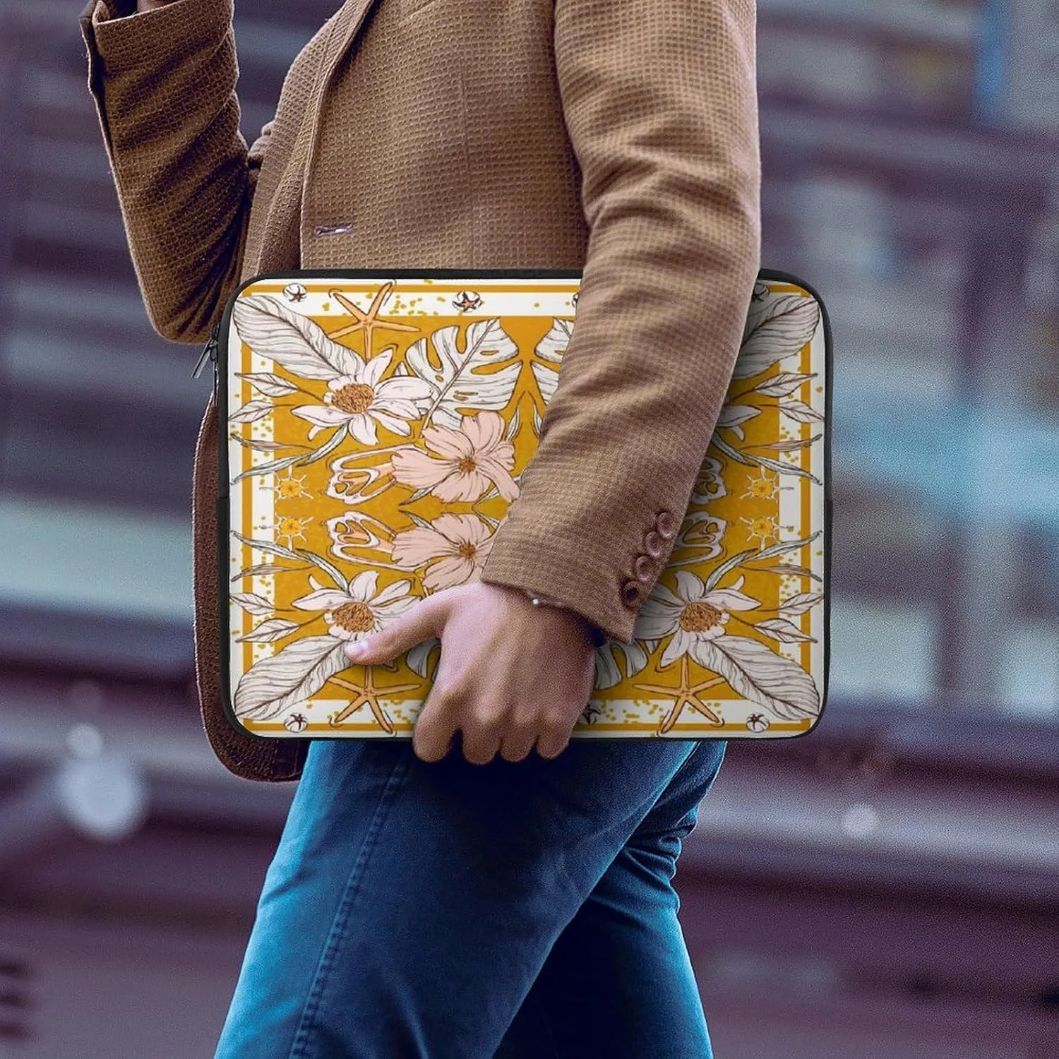 Symmetrical Flowers Pink Floral Laptop Bag Travel Notebook Laptops Sleeve 13inch for Men Women Computer Shockproof Storage Bag Business Trip Camping Organizer Protective Zipper Carry Case