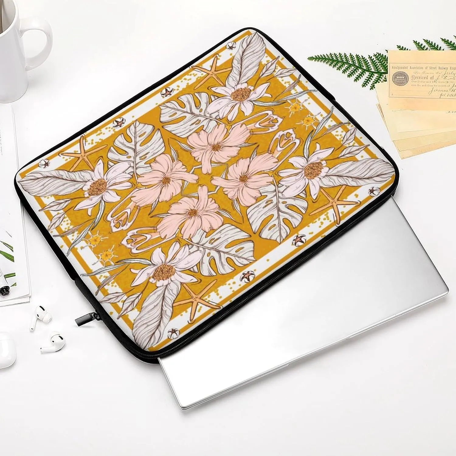 Symmetrical Flowers Pink Floral Laptop Bag Travel Notebook Laptops Sleeve 13inch for Men Women Computer Shockproof Storage Bag Business Trip Camping Organizer Protective Zipper Carry Case