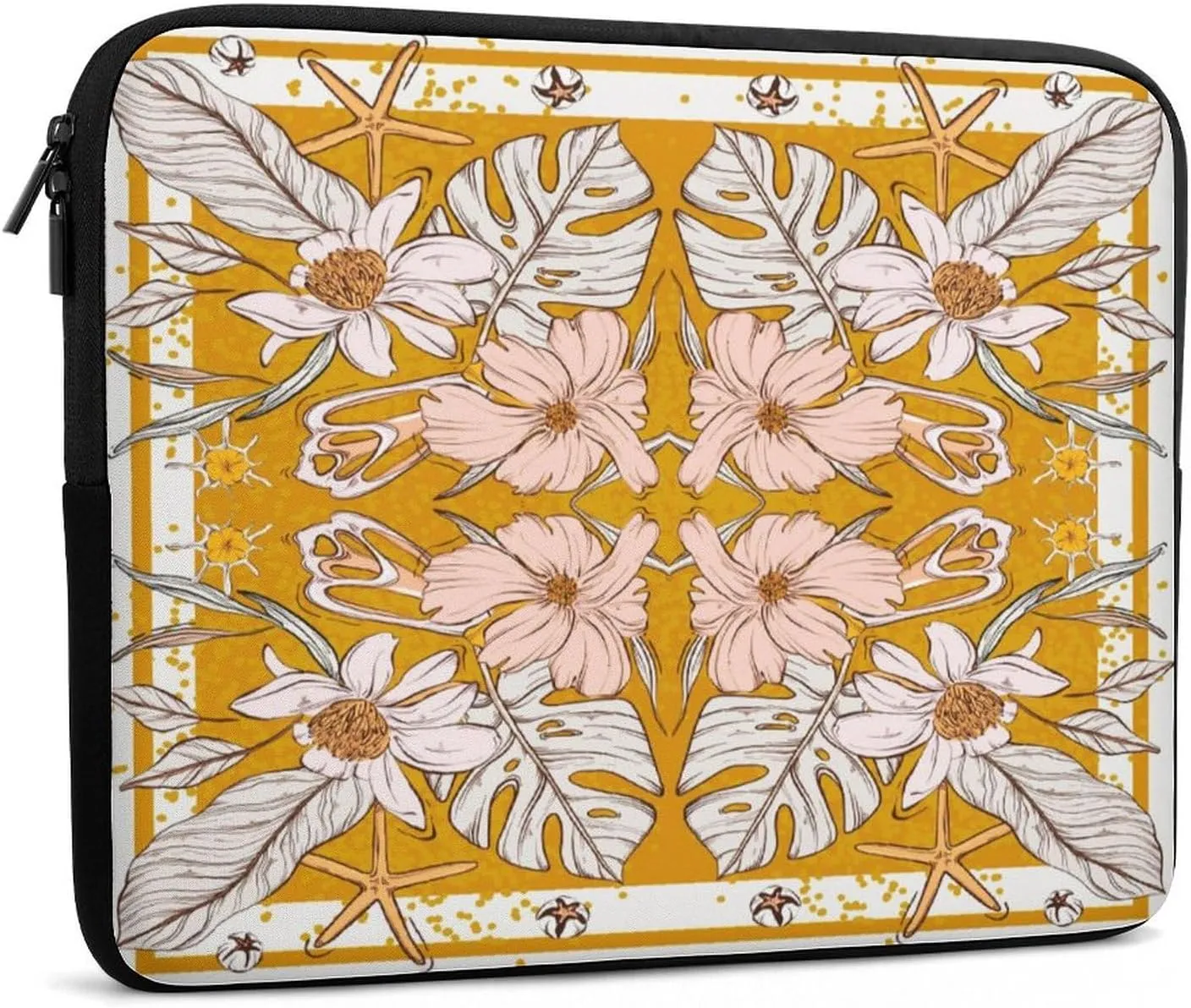 Symmetrical Flowers Pink Floral Laptop Bag Travel Notebook Laptops Sleeve 13inch for Men Women Computer Shockproof Storage Bag Business Trip Camping Organizer Protective Zipper Carry Case