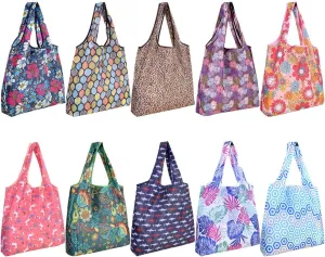 SZUAH 10 Pack Reusable Grocery Shopping Bags, Foldable Shopping Bags Grocery Tote with Attached Pouch,Machine Washable Eco-Friendly.