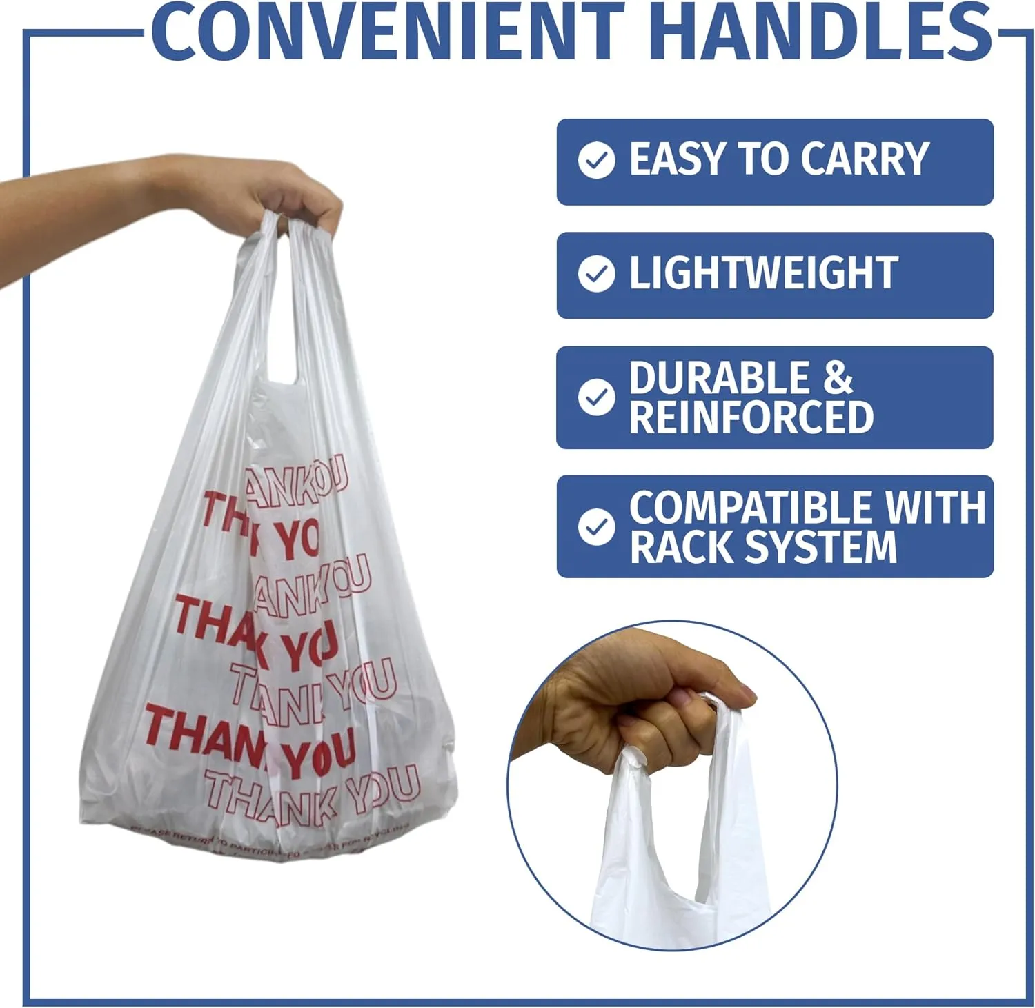 T-Shirt Carry-Out Bags, Disposable Plastic Bags with Handles for Shopping and Restaurant, 1/8 Barrel, 0.51 Mils, Black, 10" x 5" x 18", 1000 Count