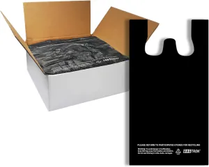 T-Shirt Carry-Out Bags, Disposable Plastic Bags with Handles for Shopping and Restaurant, 1/8 Barrel, 0.51 Mils, Black, 10" x 5" x 18", 1000 Count