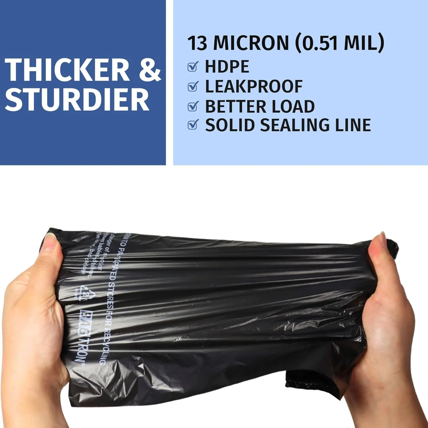T-Shirt Carry-Out Bags, Disposable Plastic Bags with Handles for Shopping and Restaurant, 1/8 Barrel, 0.51 Mils, Black, 10" x 5" x 18", 1000 Count