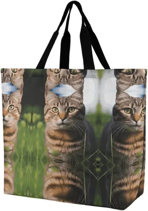 Tabby Cat on The Grass Handbags Lightweight Travel Shoulder Bag Portable Cute Shopping Beach Market Bag for Men Women Hiking Yoga Gym Swimming Travel Holiday Gift