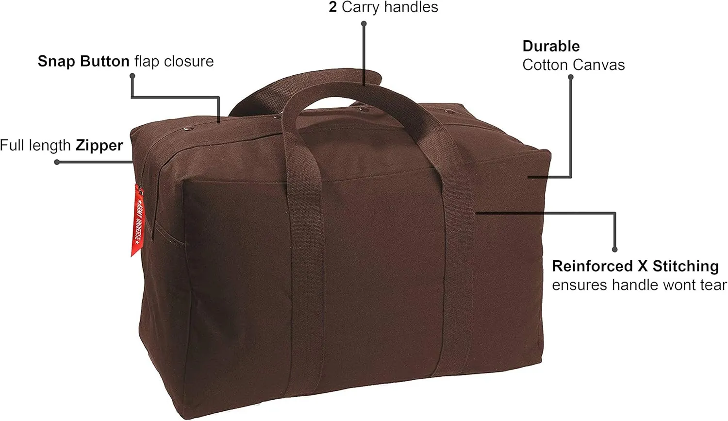Tactical Parachute Cargo Bag LARGE Cotton Canvas Carry Bag, 24" x 15" x 13" - Earth Brown