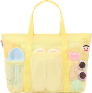Tagitary Beach Toys Mesh Beach Bag with Zipper and 8 Pockets, Large Beach Tote Waterproof Sandproof for Travel Pool Storage