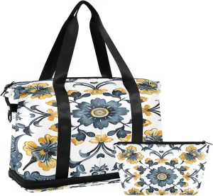 Talavera Ceramic Tiles Gym Bag for Women Sport Travel Duffel Bag Shoulder Weekender Overnight Bags with Wet Pocket & Shoe Compartment