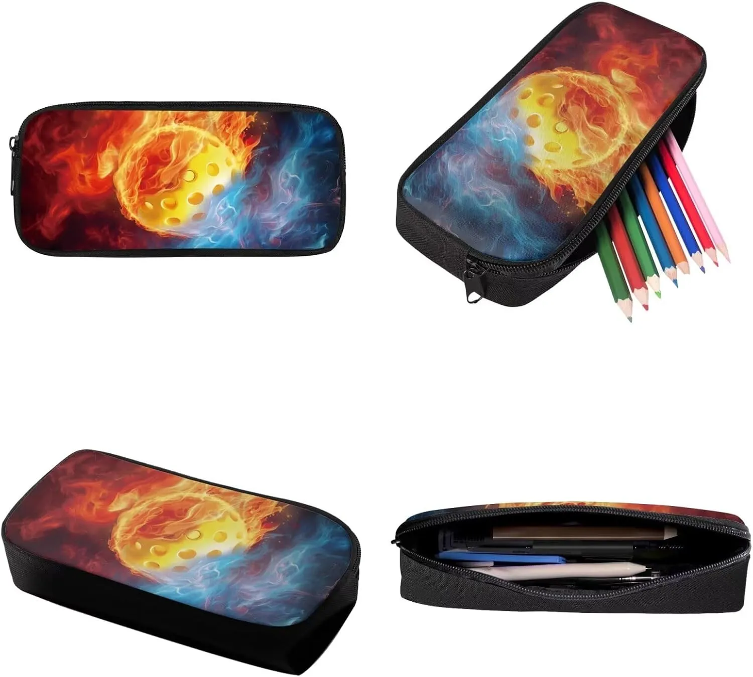 Talayituse Pickleball Fire Print School Bag Bookbag for Primary Junior School Student 3 PCS Backpack Set with Lunch Box Pencil Case for Boys Teens Kids