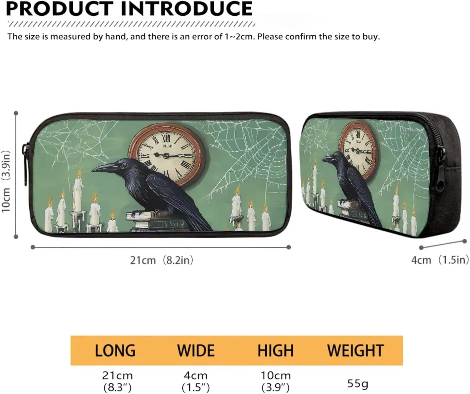 Talayituse Raven Book Clock Spider Web Print 3 Pcs Backpack Set Travel Bag Portable Bookbag Knapsack Daypack Large Capacity Sports Backpacks Schoolbag with Lunch Box Pencil Case for Boys Girls