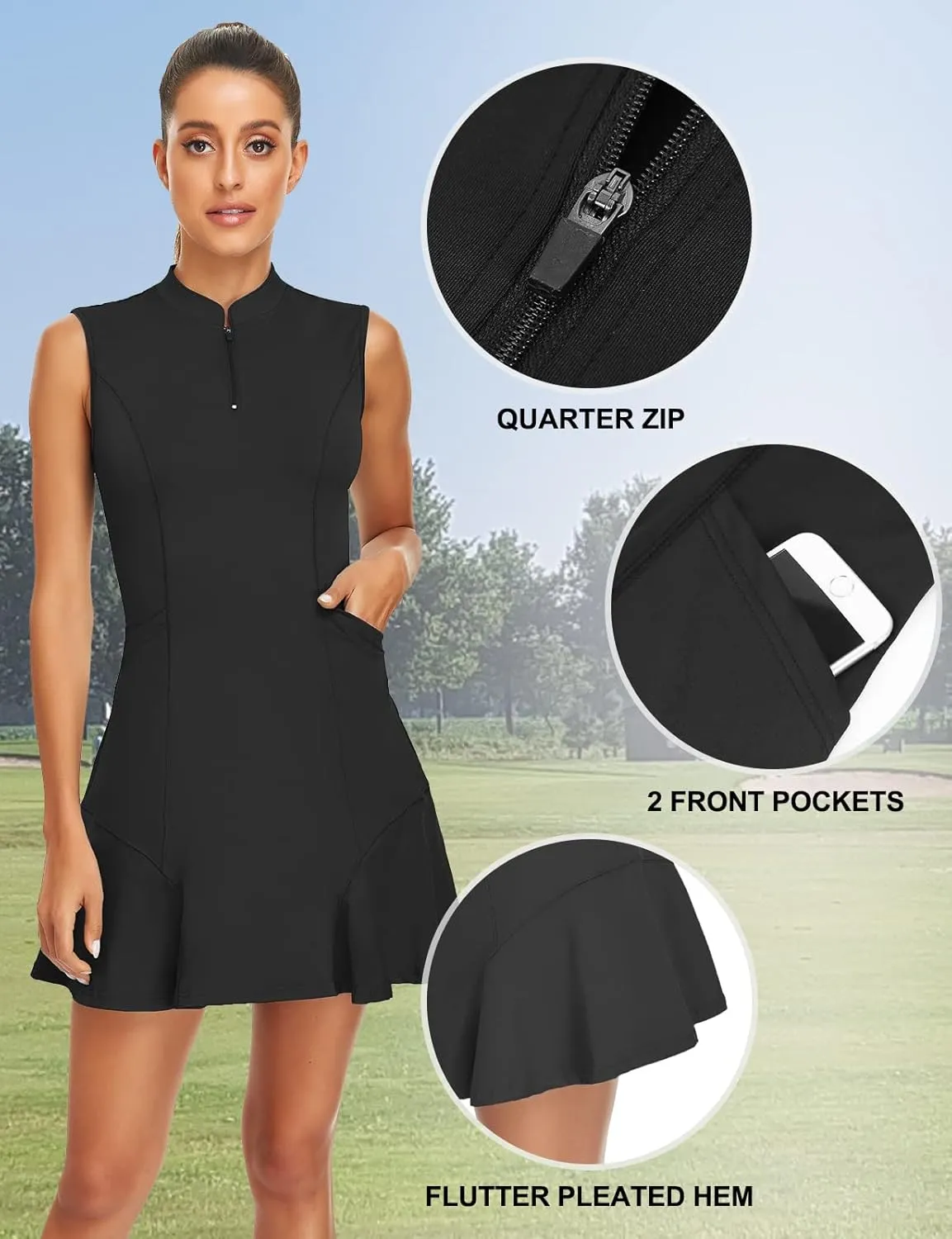 Tanst Sky Women's Golf Dress with Shorts Zip Up Quick Dry Sleeveless Pockets Tennis Workout Dresses