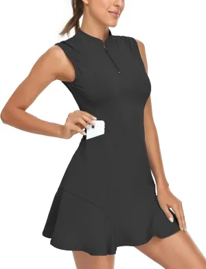 Tanst Sky Women's Golf Dress with Shorts Zip Up Quick Dry Sleeveless Pockets Tennis Workout Dresses
