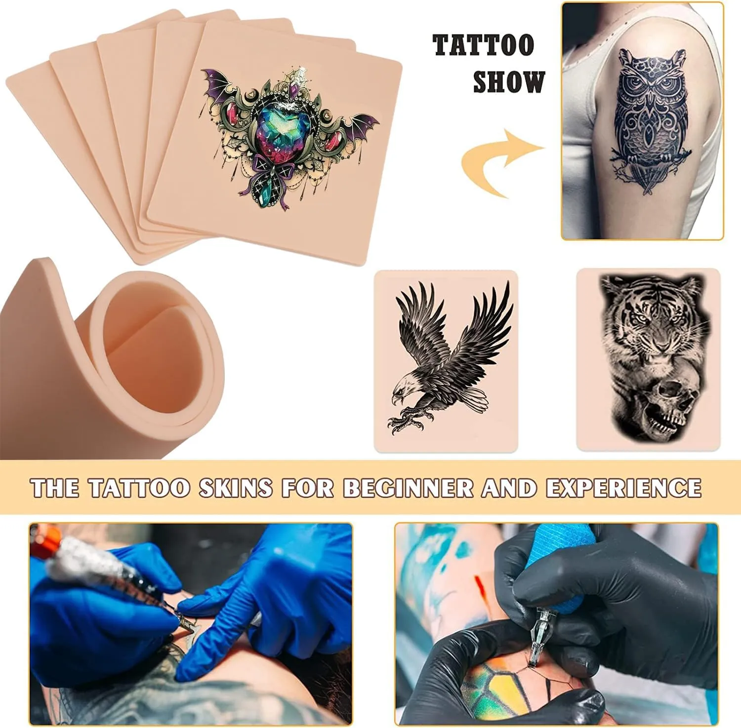 Tattoo Practice Skins 3MM - Prgislew 10Pcs Thick Tattoo Fake Skin Double Sides 7.4x5.6" Blank Tattoo Skin Practice Tattooing and Microblading Eyebrow Practice Skin Kit for Tattoo Supplies
