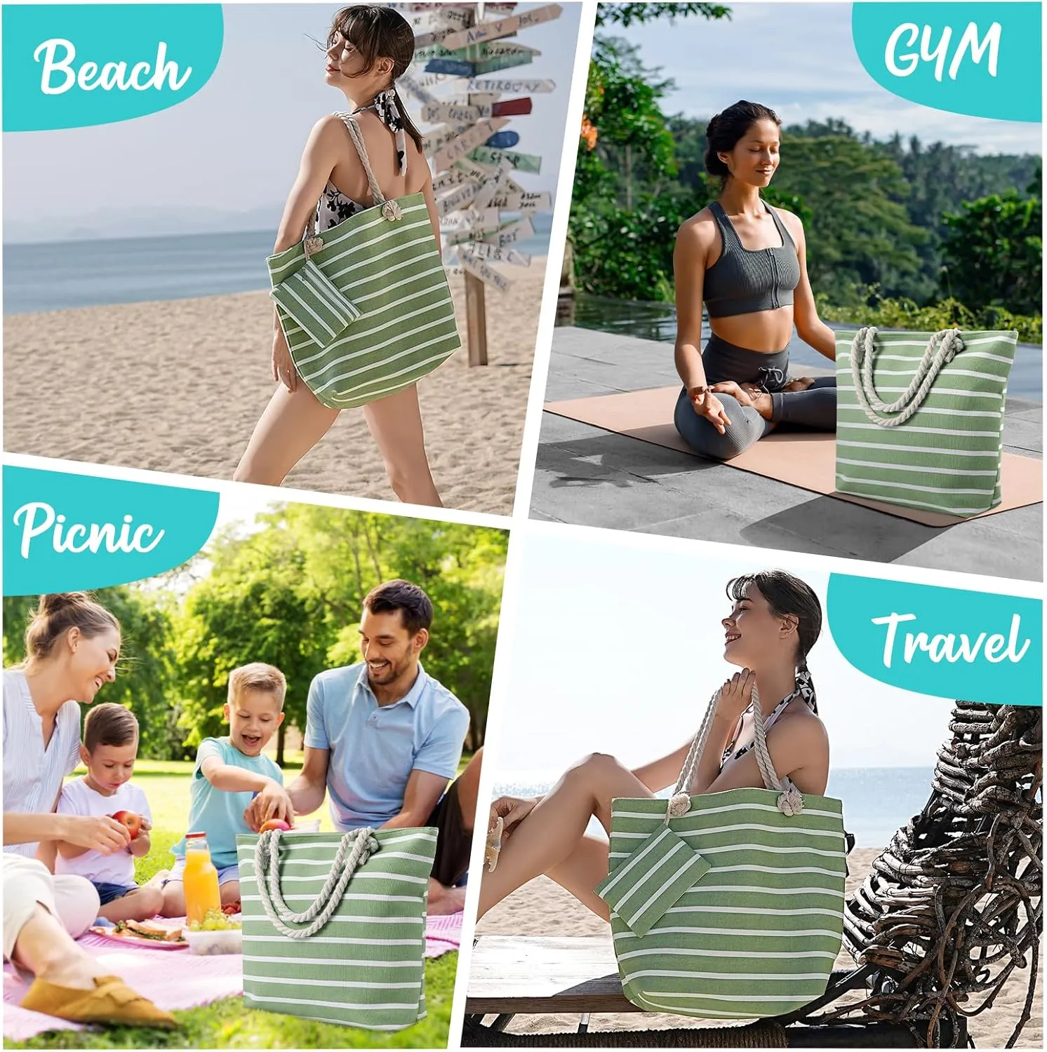 Tavaleu Beach Bags for Women - Large Beach Bag with Zipper Waterproof Sandproof, Swim Pool Tote Bag Vacation