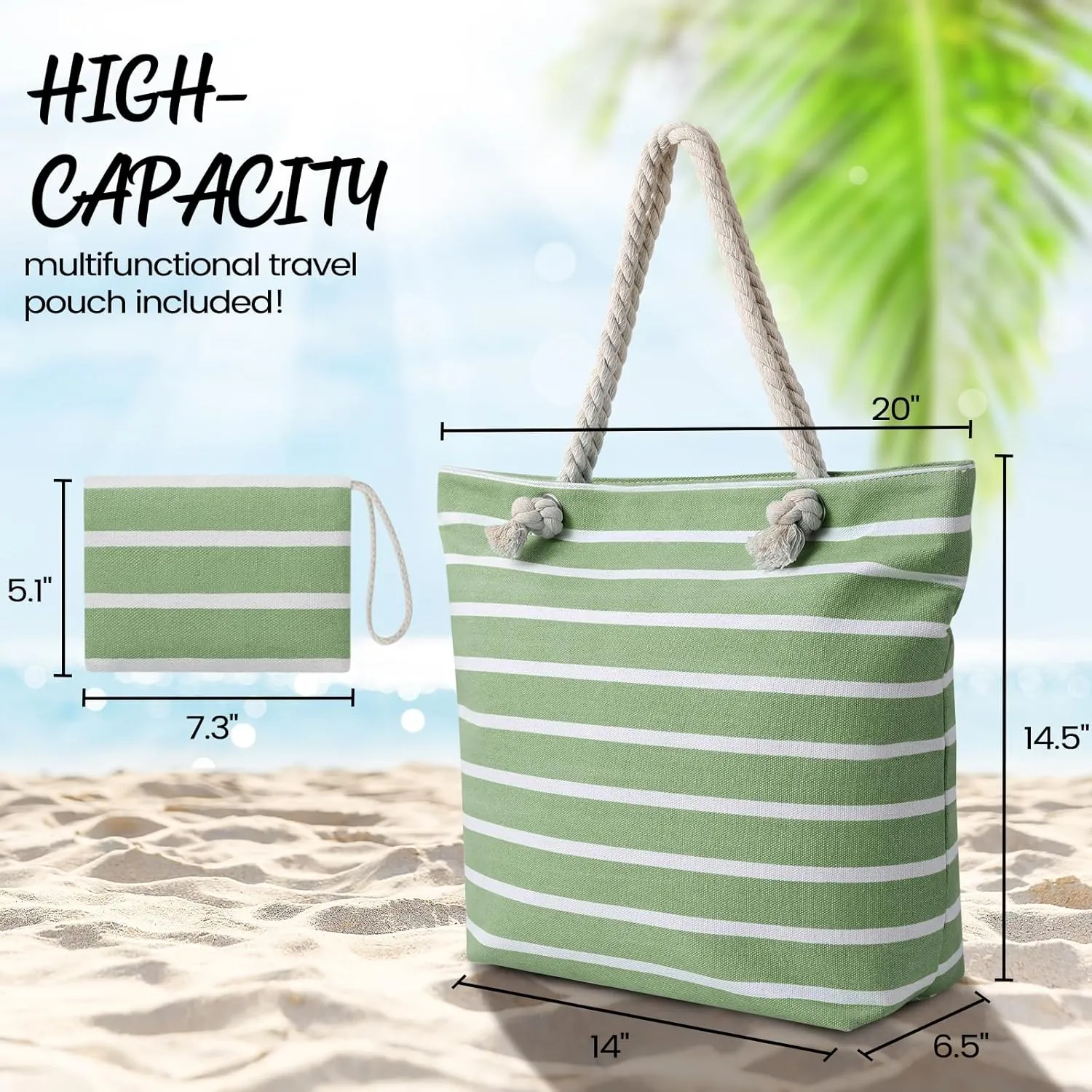 Tavaleu Beach Bags for Women - Large Beach Bag with Zipper Waterproof Sandproof, Swim Pool Tote Bag Vacation