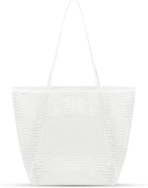 Tavaleu Mesh Beach Bag, Beach Bags for Women, Woven Straw Beach Tote Bag Waterproof with Inner Pocket, Packable Beach Bag