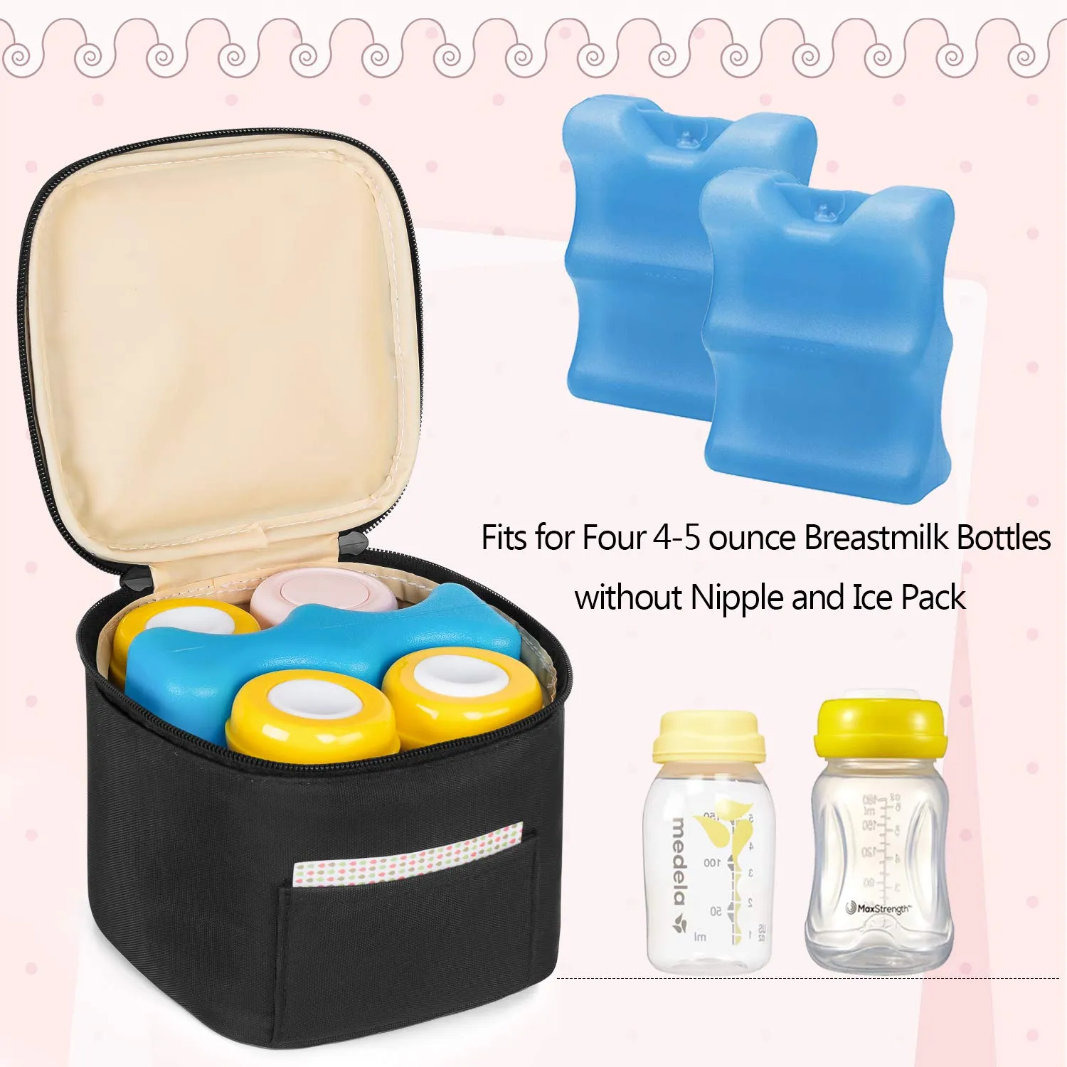 Teamoy Breastmilk Cooler Bag, Baby Bottles Bag for up to 4 Large 5 Ounce Bottles Without Nipple, Perfect for Working Moms, Black