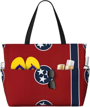 Tennessee State Flag Large Capacity Foldable Tote Bag Women Beach Tote Bag Handbag Gym Bag Travel Shopping Bag